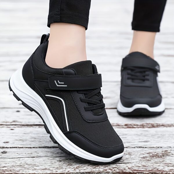 Women's Breathable Mesh Sneakers - Maroon Low-Top Casual Sneakers with Adjustable Hook-and-loop Fastener Strap & Laces, Comfortable Fabric Insole, All-Season Round Toe Design, Breathable Footwear | Stylish Mesh Sneakers | Adjustable Strap Sneakers - Image 2