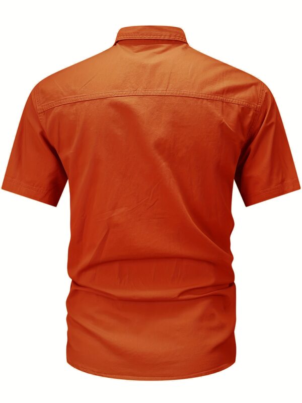 Men'S Summer Casual Short-Sleeve Shirt, 100% Cotton, Solid Color, Lapel Collar, Regular Fit, Woven Fabric, 170gsm, with Pockets, for Outdoor Hiking & Daily Wear - Image 8
