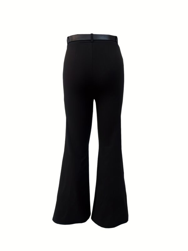 Women's High-Waisted Wide-Leg Pants with Belt Loops & Pockets - Stretchy Casual Trousers, Solid Black, Machine Washable, All-Season Comfort for Casual Attire, High Waist Pants, Comfortable Fashion, Smooth Texture Fabric - Image 4