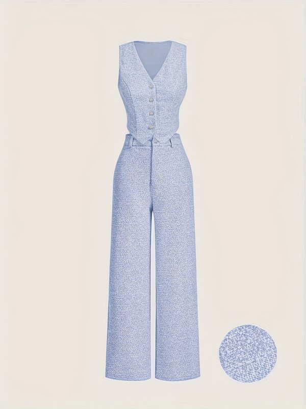 New Stylish Versatile Vest Top with Buttons, Sleeveless Cardigan, and Slim-Fit Comfortable Pants, Casual Commuter Two-Piece Set for Women. - Image 4