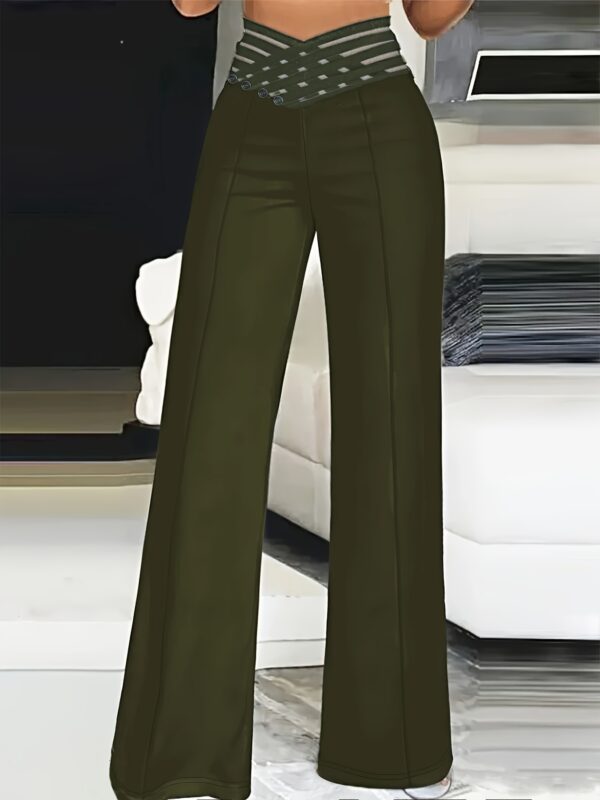 Women's High-Waist Cut-Out Straight-Leg Pants - Casual Polyester Trousers, Machine Washable, Ideal for Everyday Commute - Elegant Solid Color - Image 5