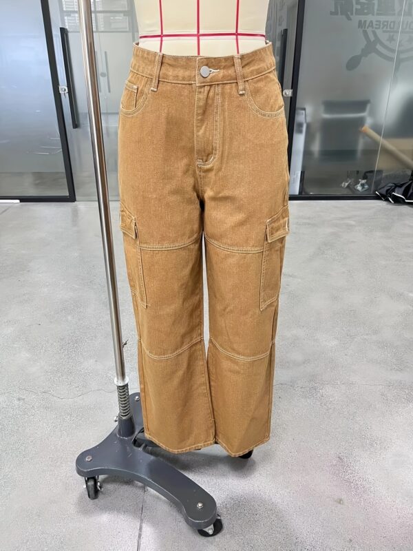 Women'S Y2K/Kpop Inspired Color Block Loose-Fit Cargo Jeans, Casual Straight Leg Long Pants with Flap Pockets, 100% (73%, 25% Polyester, 2% Elastane), All-Season Woven Fabric, 415g/m² - Regular Fit
