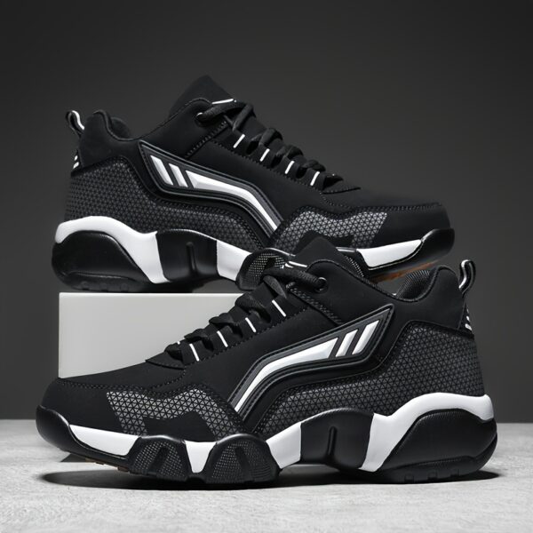 Men's Casual Sporty Sneakers - High Quality PU Upper, Non-Slip Rubber Sole with Cushioned Comfort & Inner Arch Support, Low-Top Lace-Up Design for All-Day Wear (Black/White) - Spring/Fall/Winter Seasonal Versatility, Comfortable Walking Shoes | Modern Sneakers | Sturdy Sole Footwear - Image 6