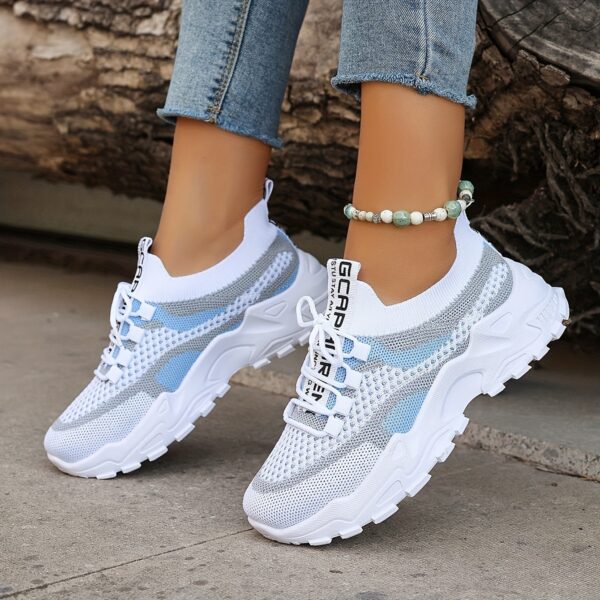 Women's Colorblock Knitted Sneakers, Stylish Breathable Low Top Running Trainers, Comfy Outdoor Sports Shoes plus size - Image 9