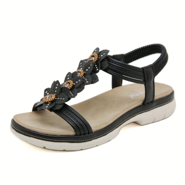 Women'S Elegant Beaded Flat Sandals - Adjustable Elastic Band, Non-Slip TPR Sole, Open-Toe Summer Beach Shoes in Brown & Black, Comfortable Casual Footwear, Strappy Sandals - Image 29