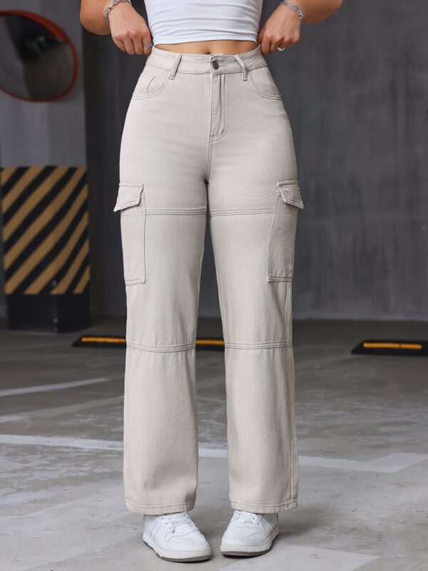 Women'S Y2K/Kpop Inspired Color Block Loose-Fit Cargo Jeans, Casual Straight Leg Long Pants with Flap Pockets, 100% (73%, 25% Polyester, 2% Elastane), All-Season Woven Fabric, 415g/m² - Regular Fit - Image 12