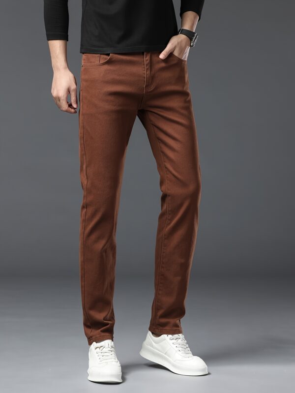 Men's Premium Coffee-Colored Straight-Leg Jeans, Stretch Denim, Cotton Blend, Machine Washable - All Seasons, Spring Autumn, Fashion - Image 4