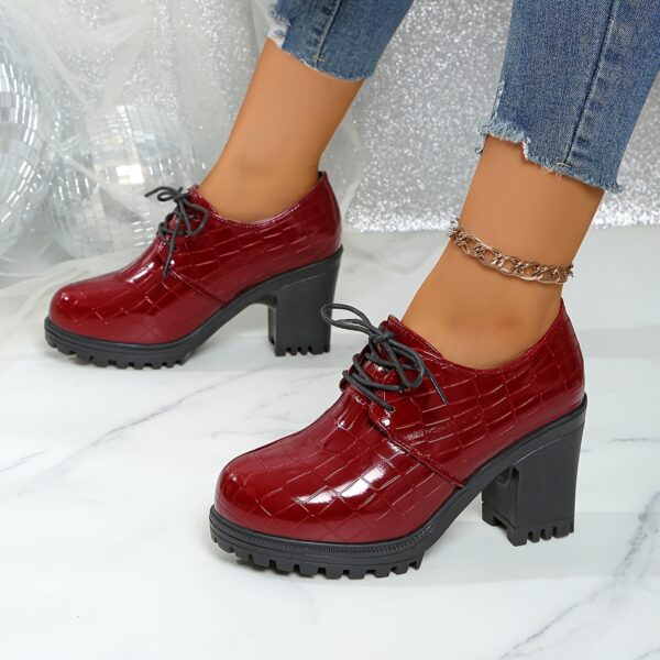 Women'S Fashion Lace-Up Pumps, Solid Color, Plain Toe, High Heel, Stone Pattern, Block Heel, with Polyurethane Upper, Fabric Lining, PVC Sole, Fabric Insole, for All-Season Versatile Shoes, from Huizhou North America & European Special - Image 8