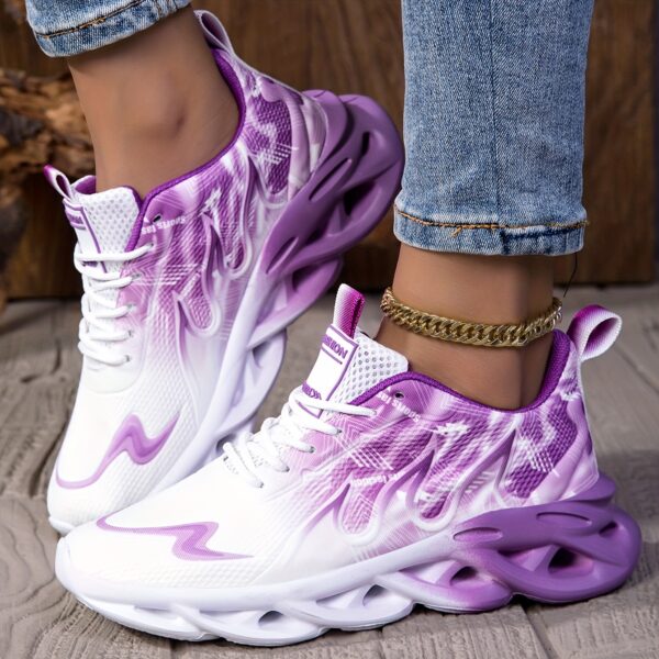 Women's Stylish Gradient Flame Running Shoes - Breathable Knit Upper, Comfortable EVA Sole, Fashionable Purple & White Design, Lace-Up Closure for Casual & Athletic Wear, Allseason Sneakers | Vibrant Gradient Design | Breathable Fabric Upper, Ladies Shoes - Image 2