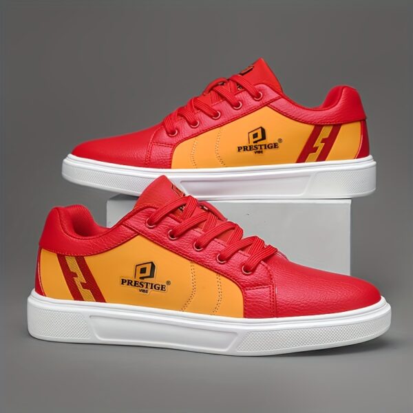 Men'S Low-Top Casual Sneakers - Red & Black Skate Shoes with "Prestige Lives" Graphic, Lace-Up, EVA Sole, Microfiber Synthetic Upper, Perfect for Everyday & Commuting, Ideal Christmas Gift, Everyday Casual Shoes| Bold Design Shoes|Synthetic Upper Sneakers - Image 7