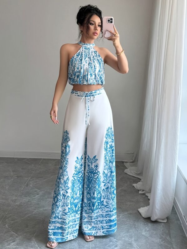 Women'S Fashion 2pcs Set Elegant Sleeveless Camisole Top and Wide-Leg Pants, Suitable for Summer - Image 5