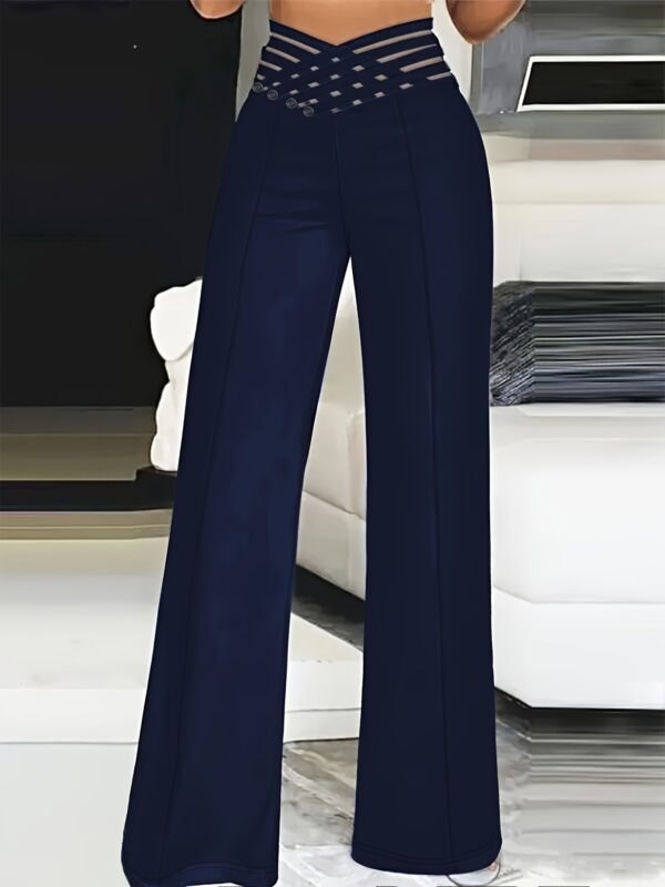 Women's High-Waist Cut-Out Straight-Leg Pants - Casual Polyester Trousers, Machine Washable, Ideal for Everyday Commute - Elegant Solid Color - Image 11