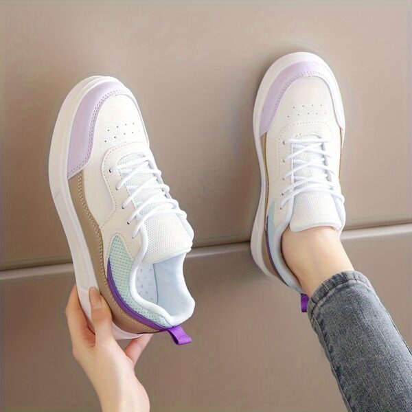 Stylish Women's Low-Top Sneakers - Lightweight Casual Shoes with Pastel Pink & Light Blue Accents, Synthetic Cover Upper, Breathable Mesh Lining, EVA Sole for Comfort, Perfect for Casual Attire & Travel - Image 24