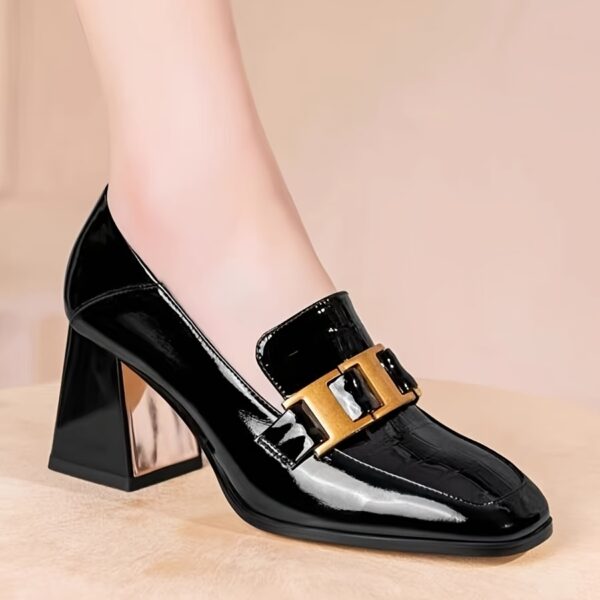 Women's Burgundy Synthetic Cover Block Heel Pumps - Round Toe Comfortable Mid Heel Shoes with Golden Buckle Straps, Versatile for Office & Evening Wear, Evening Wear Heels, Sleek Shoe Design, Durable Rubber Sole - Image 6