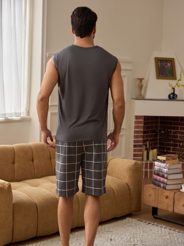 Casual and Minimalist Summer Pajama Set for Men: Cool Tank Top and Shorts, Stylish Home Wear Outfit - Image 2