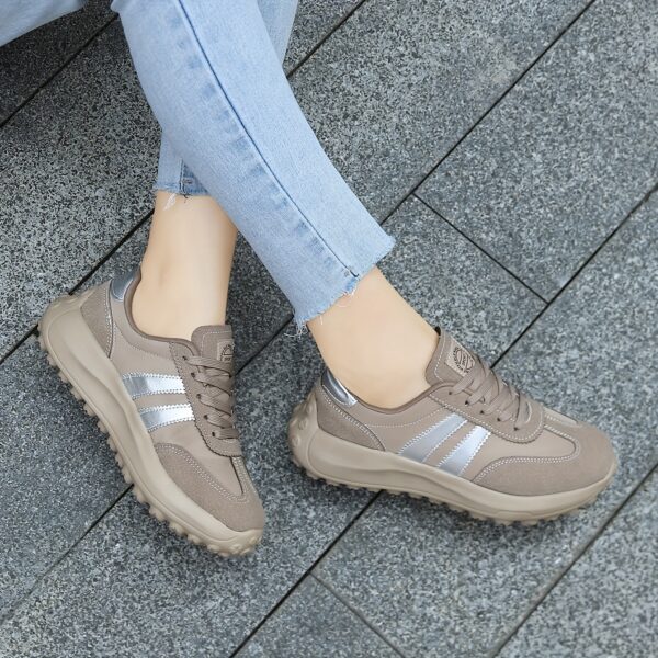 Women'S Casual Sports Shoes, MD Shock-Absorbing Sole, Canvas Upper, Comfort Fabric Lining, All-Season Striped Lace-Up Sneakers with Plain Toe Design - Image 4