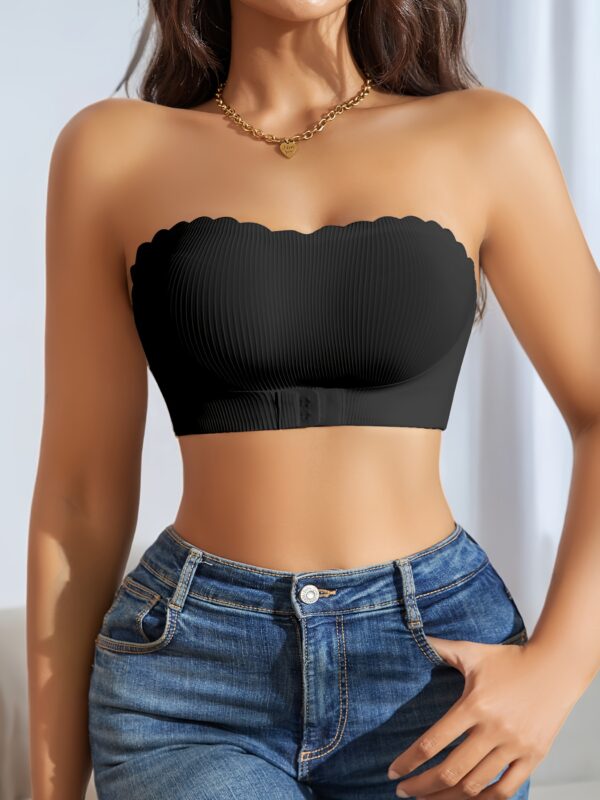 2pcs European Style Minimalist Wavy Edge Cutout Front Buckle Sexy Comfort Soft Cup Camisole with Pads Non-Slip Strapless Women's Bra - Image 9