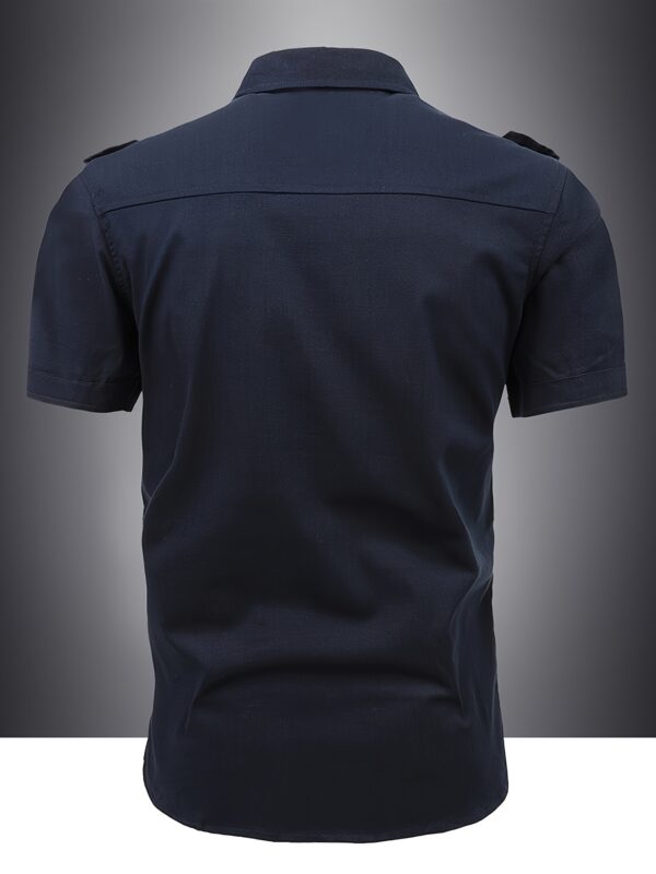 [Retro Look] Men's Lightweight Cotton Cargo Shirt - Short Sleeve, Button-Up, Casual Outdoor Shirt with Patches, Navy Blue, Retro Style, Summer Wear, Outdoor Casual Wear | Militaryinspired Design | Pure Cotton Fabric - Image 5
