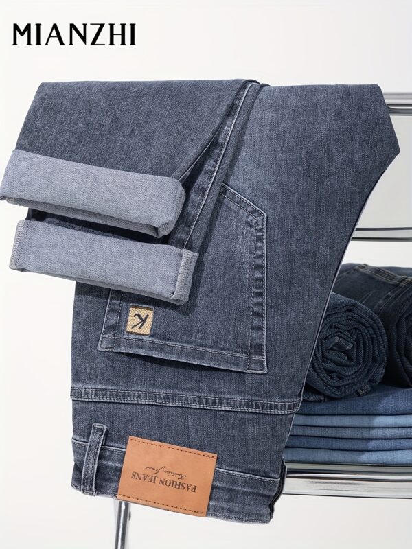 MIANZHI Men's Lightweight Summer Jeans - Casual Straight Leg Denim Pants, Mid-Rise, Loose Fit, Breathable Cotton Blend, Light Blue with Patch Detail, Perfect for Business or Casual Outings, Versatile Denim | Trendy Men's Jeans | Durable Denim, to Cotton - Image 4