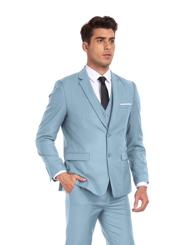 Men'S Navy Blue Three-Piece Suit with Brown Jacket, White Shirt, and Brown Dress Pants - Stylish Casual Attire for All Seasons, Casual Attire|Casual Style|Button Detail - Image 9