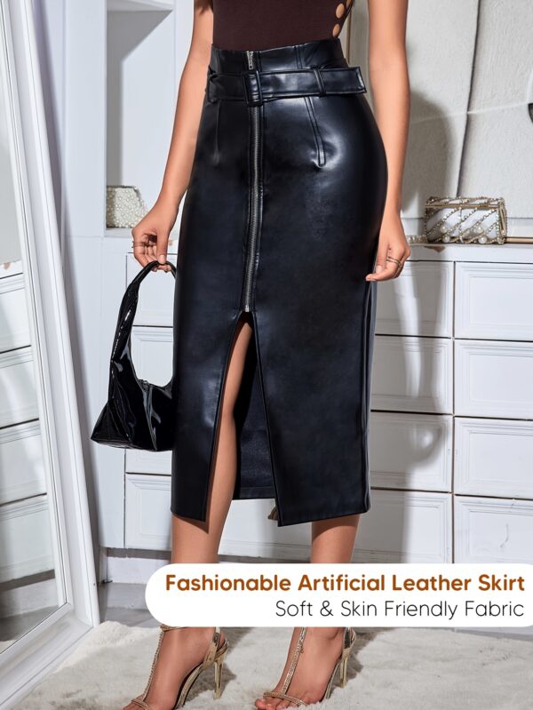 Women's Slit Spring/Summer Casual Commute Office Fashion Skirt with Zipper and Belt