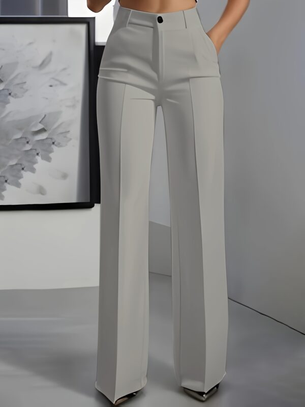 Elegant Women'S White Wide-Leg Pants - Straight Fit, Button Closure, Stylish High-Waist Trousers for Spring & Fall, Stylish Adult Clothing|Sophisticated Style|Straight Fit Pants - Image 9