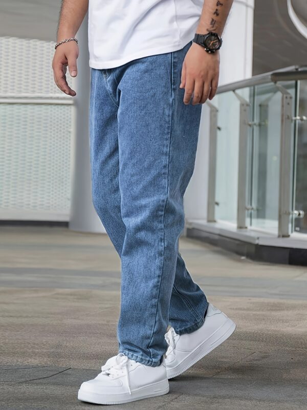 Men's Casual Stretch Denim Pants - Classic Regular Fit, Water-Washed Texture, All-Season Comfort, Machine Washable Solid Color Jeans for Casual Attire, Casual Casual Attire | Classic Blue Jeans | Easycare Jeans - Image 2
