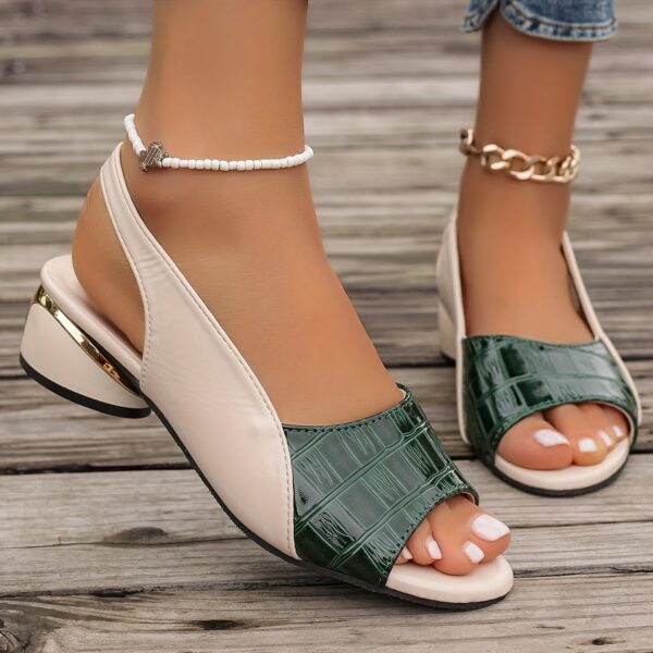 Women's Stylish Open Toe Sandals - Black & Crocodile Pattern Chunky Heel Shoes, Mid-Height Summer Casual Wear with Rubber Sole, Strappy Sandals - Image 13