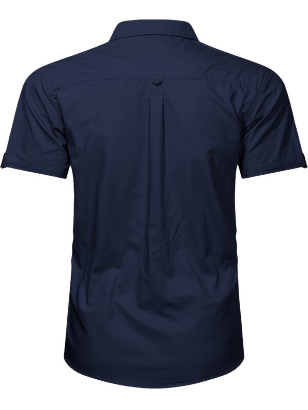 Men'S Cotton Solid Short Sleeve Shirt, Casual Lapel Collar Button Up Top with Multi Pockets, Summer Outdoor Leisure Wear - Image 10