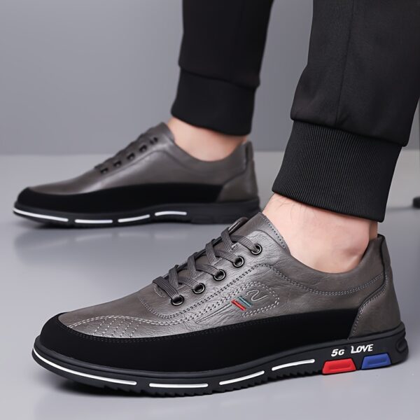 Men's elegant lace-up casual shoes, featuring full-sole embossed texture design and comfortable formal business attire footwear with supportive thick soles and easy slip-on elastic side openings. Crafted from high-quality durable materials, suitable for office wear and various occasions, perfect for 11 festive events - Image 2
