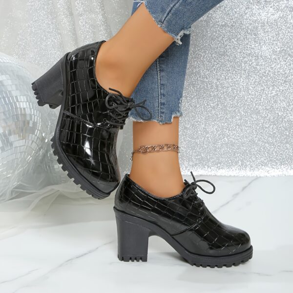 Women'S Fashion Lace-Up Pumps, Solid Color, Plain Toe, High Heel, Stone Pattern, Block Heel, with Polyurethane Upper, Fabric Lining, PVC Sole, Fabric Insole, for All-Season Versatile Shoes, from Huizhou North America & European Special - Image 2