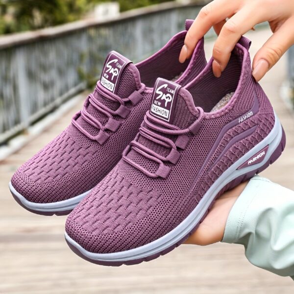 Women's casual sneakers, breathable knit upper, solid color design, versatile and simple style, suitable for running, fitness, hiking, all-season wear - Image 10
