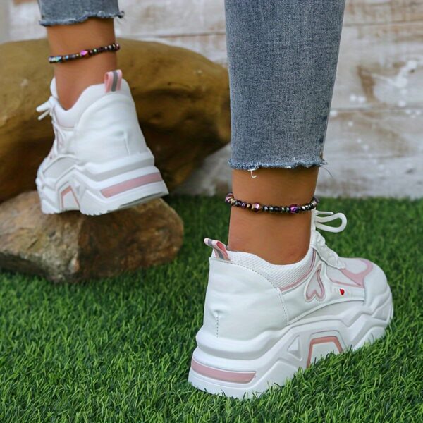 Women's Heart Patten Chunky Sneakers, Fashion Mesh Height Increasing Sports Shoes, Breathable Casual Outdoor Shoes - Image 8