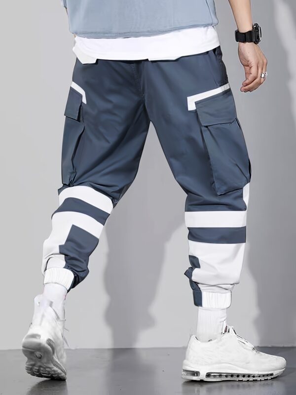 Men's Color Blocking Cargo Pants with Multi Pockets, Casual Drawstring Trousers for Outdoor Activities - Image 8