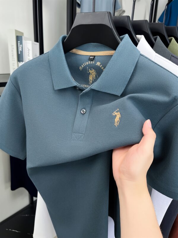 CRRTMARO Men's 100% Cotton Shirt - Casual Short Sleeve Summer Top with Embroidered Logo & Contrast Collar, Dark Green & Golden Button-Up Regular Fit - Image 3