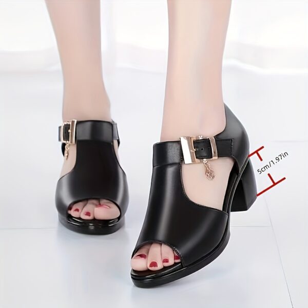 Women'S Fashion Summer High Heels | Open Toe Gray Black Fish Mouth Chunky Heel Sandals with Pendant Accessory Design, Soft Lightweight Cool Roman Style Women'S Shoes Suitable for Ladies and Moms, Perfect for Commuting, Parties, and Events, Hollow Out Open Toe High Heels with Adjustable Ankle Buckle, Secure Fit, Adds Elegance to Any Look - Image 21