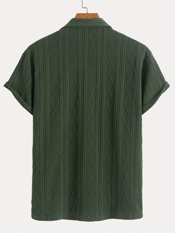 Men'S Casual Green Short-Sleeve Shirt with Diamond Pattern, Casual Summer Shirt for Adults, Casual Summer Wear | Diamond Pattern Shirt | Casual Style Shirt - Image 5