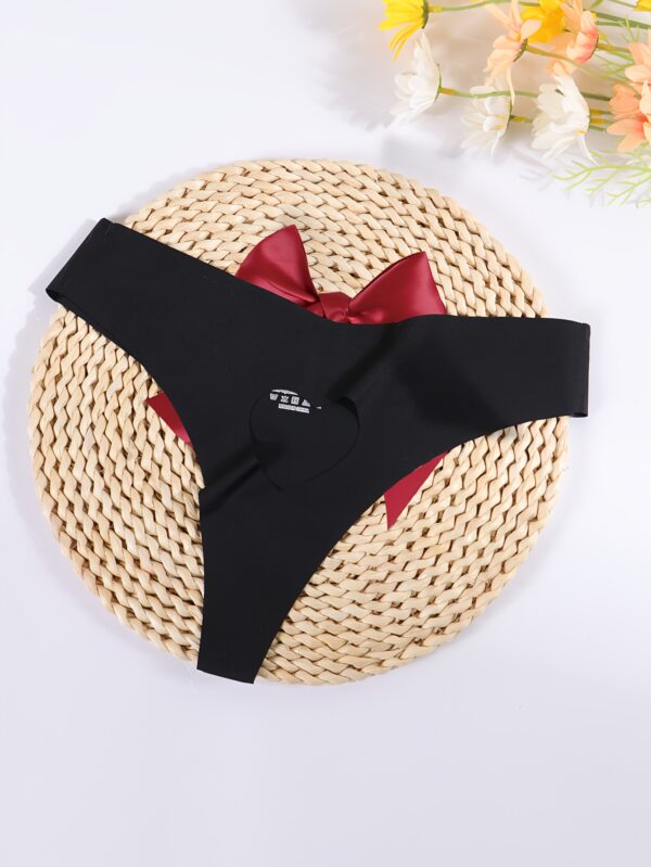 Women'S Sexy Black Thong with Heart Cut-Out & Large Red Bow - Lace Trim, Adjustable Back Strap, High-Quality Fabric for Casual Attire, Casual Attire Thong | Elegant Lingerie | Adjustable Thong - Image 7