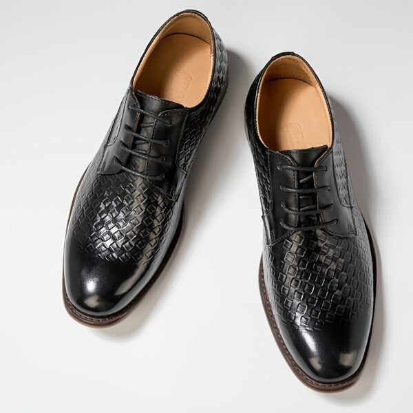 LUOQIRUI Men'S Genuine Leather Derby Shoes - Hand-Carved Wingtip Design, Black Lace-Up Dress Shoes for Business & Casual Wear, All-Season Comfort with Rubber Sole - Image 6