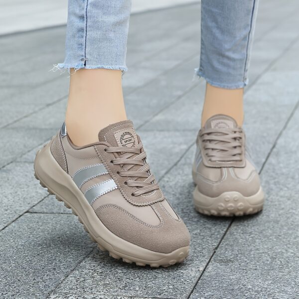 Women'S Casual Sports Shoes, MD Shock-Absorbing Sole, Canvas Upper, Comfort Fabric Lining, All-Season Striped Lace-Up Sneakers with Plain Toe Design