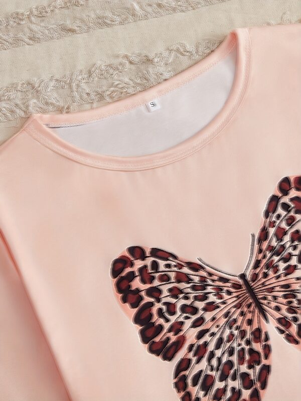 Women's Leopard Butterfly Print Casual Pajama Set, Short Sleeve Round Neck Top & Crop Cami Top & Pants & Shorts, Comfortable Relaxed Fit - Image 19