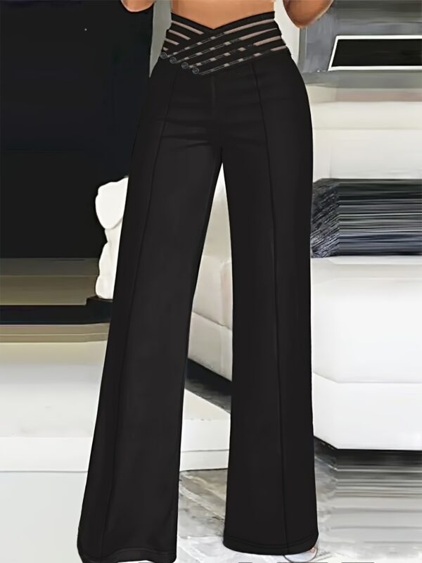 Women's High-Waist Cut-Out Straight-Leg Pants - Casual Polyester Trousers, Machine Washable, Ideal for Everyday Commute - Elegant Solid Color - Image 9