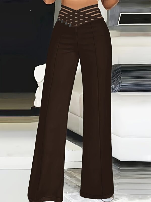 Women's High-Waist Cut-Out Straight-Leg Pants - Casual Polyester Trousers, Machine Washable, Ideal for Everyday Commute - Elegant Solid Color - Image 13