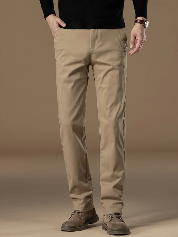 Men's Premium Cotton Straight Leg Pants - Soft, Breathable Beige Trousers for Business and Casual Wear, Classic Relaxed Fit with Button Closure - Image 10