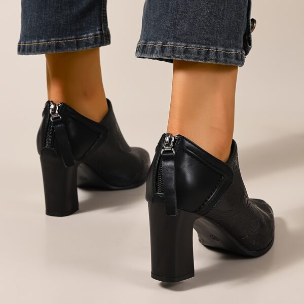 Women'S Black Wingtip Pointed-Toe High Heel Pumps with Side Zipper - Chunky Heel Dress Shoes for All Seasons, Versatile & Comfortable, Allseason Shoes | Wingtip Shoes | Synthetic Cover Shoes - Image 10