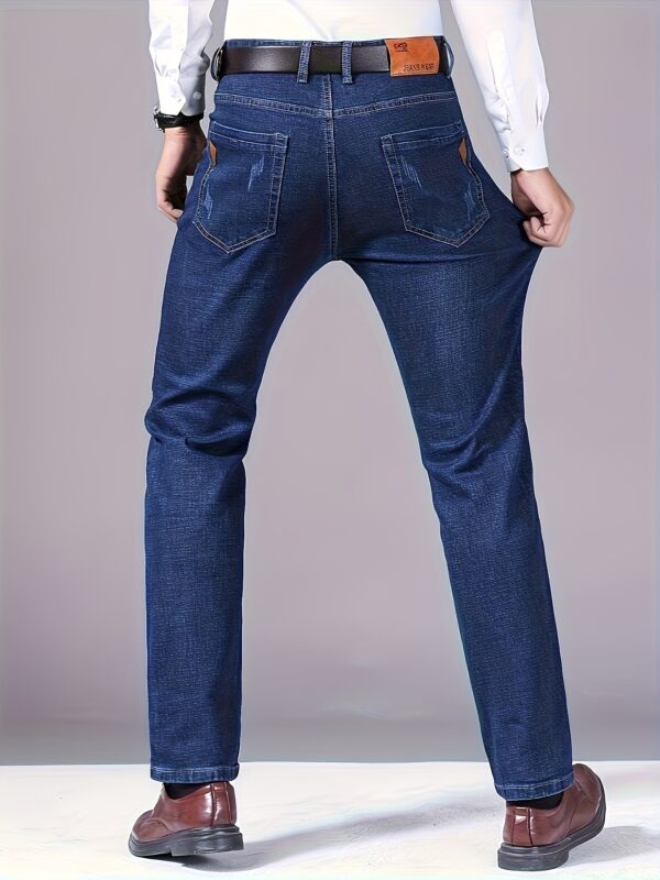 Men'S Slim-Fit Stretch Denim Jeans - Mid-Rise Straight-Leg Casual & Business Pants with Button Closure, Geometric Washed Design, All-Season Comfort for Work, Sports & Leisure, Versatile Clothing, Midrise Jeans, Workout Jeans, Durable Fabric - Image 5