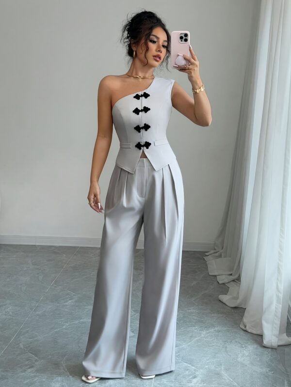 Women's Spring-Summer French Elegant Off-Shoulder Button-Up Blouse Set - Image 4