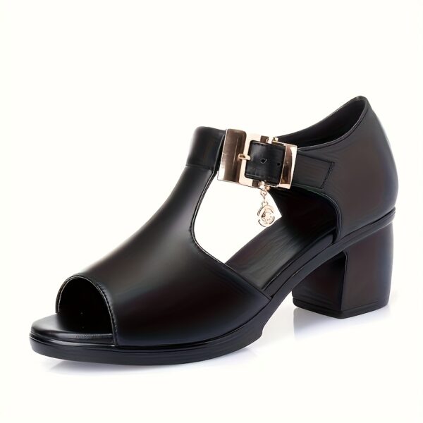 Women'S Fashion Summer High Heels | Open Toe Gray Black Fish Mouth Chunky Heel Sandals with Pendant Accessory Design, Soft Lightweight Cool Roman Style Women'S Shoes Suitable for Ladies and Moms, Perfect for Commuting, Parties, and Events, Hollow Out Open Toe High Heels with Adjustable Ankle Buckle, Secure Fit, Adds Elegance to Any Look - Image 16