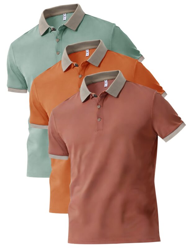 3pcs set of stylish Men's short-sleeved shirts, can be matched with various styles of clothing, button- collar shirt - comfortable and breathable fabric - for golf sports and casual wear - perfect gift for men - Image 3