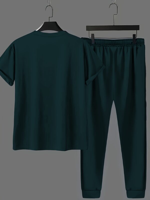 Men'S Casual Color-Blocked Short-Sleeve Round-Neck Loungewear Set with Long Pants - Image 10